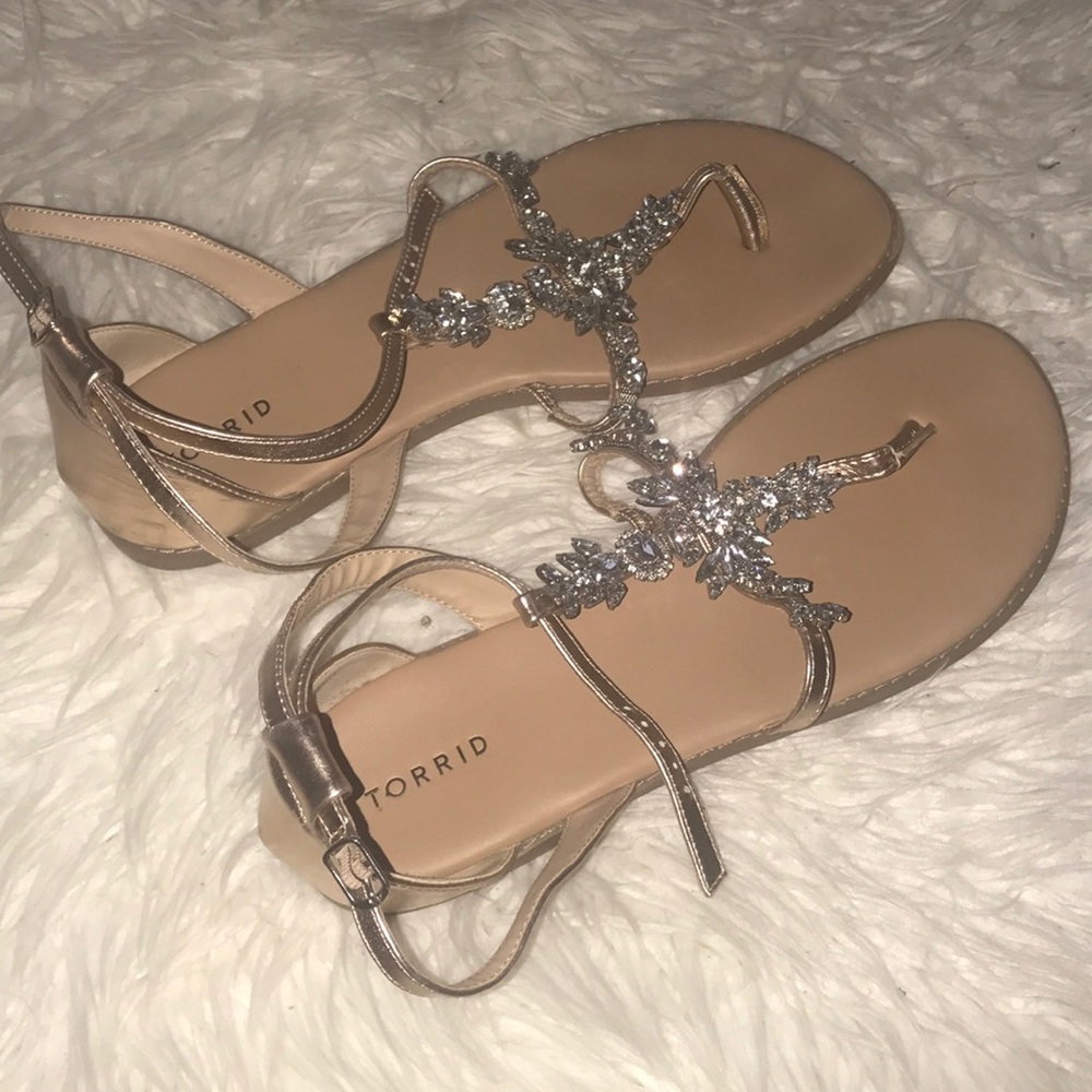 Embellished Gemstone T-Strap Sandals (Wide Width)